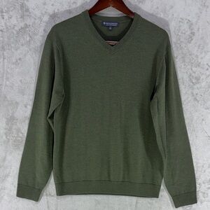 Hart Schaffner Marx Forest Green Men's Merino Wool V-Neck Sweater Size M
